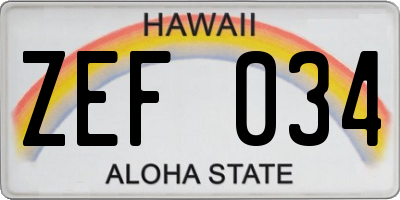 HI license plate ZEF034