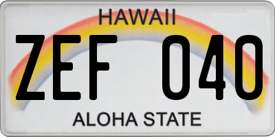 HI license plate ZEF040
