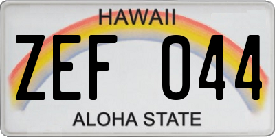 HI license plate ZEF044