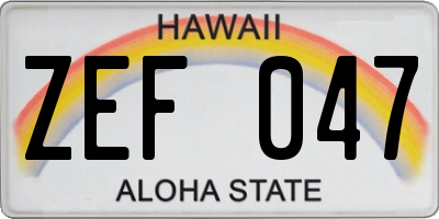 HI license plate ZEF047
