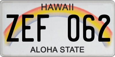 HI license plate ZEF062