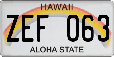 HI license plate ZEF063