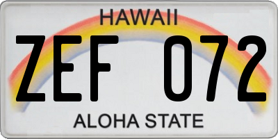 HI license plate ZEF072
