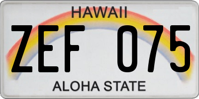 HI license plate ZEF075