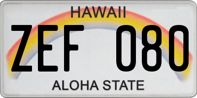HI license plate ZEF080
