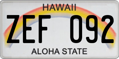 HI license plate ZEF092