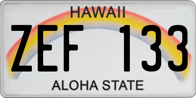 HI license plate ZEF133