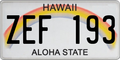 HI license plate ZEF193