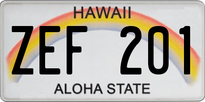 HI license plate ZEF201