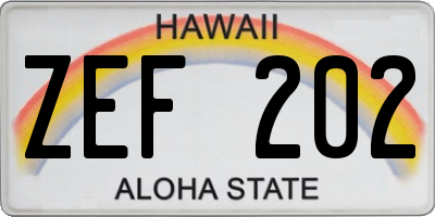 HI license plate ZEF202