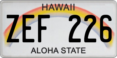 HI license plate ZEF226