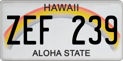 HI license plate ZEF239