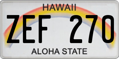 HI license plate ZEF270