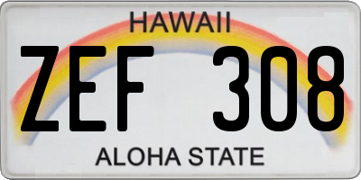 HI license plate ZEF308