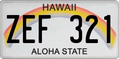 HI license plate ZEF321