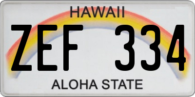 HI license plate ZEF334