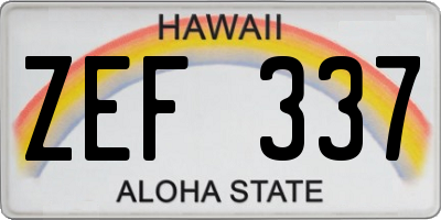 HI license plate ZEF337