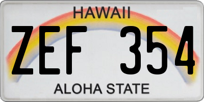 HI license plate ZEF354