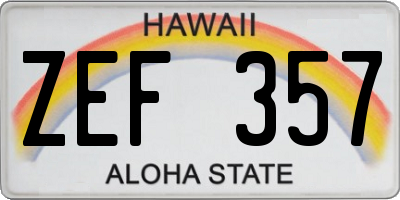 HI license plate ZEF357