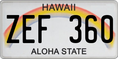 HI license plate ZEF360
