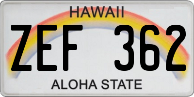 HI license plate ZEF362