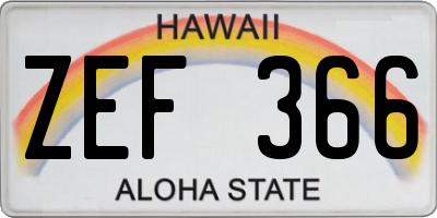 HI license plate ZEF366