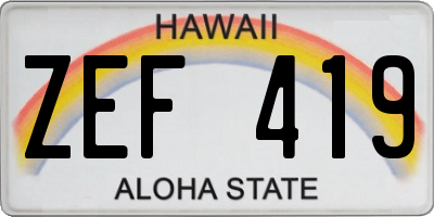 HI license plate ZEF419