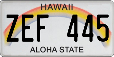 HI license plate ZEF445