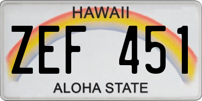 HI license plate ZEF451