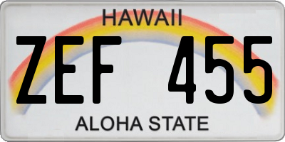 HI license plate ZEF455