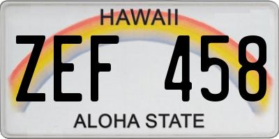 HI license plate ZEF458
