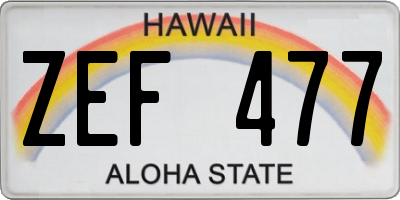 HI license plate ZEF477