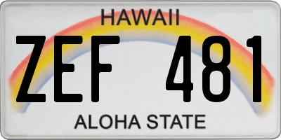 HI license plate ZEF481