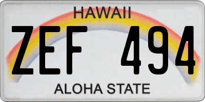 HI license plate ZEF494