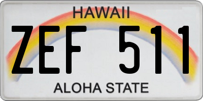 HI license plate ZEF511