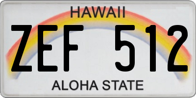 HI license plate ZEF512