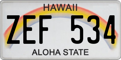 HI license plate ZEF534