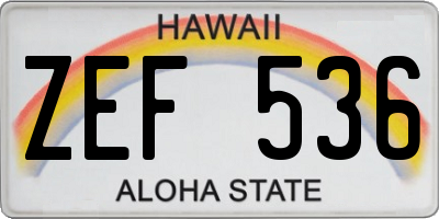 HI license plate ZEF536