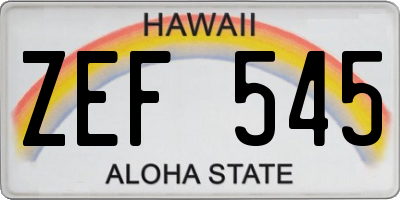 HI license plate ZEF545