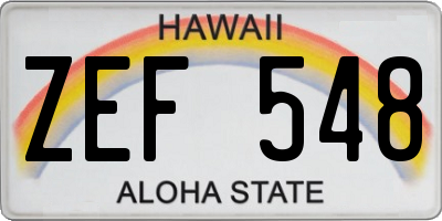 HI license plate ZEF548