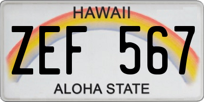 HI license plate ZEF567