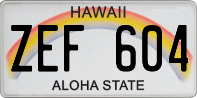 HI license plate ZEF604