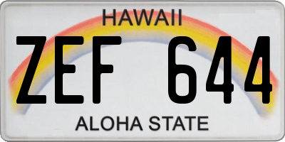 HI license plate ZEF644