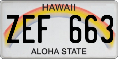 HI license plate ZEF663