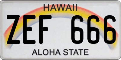 HI license plate ZEF666