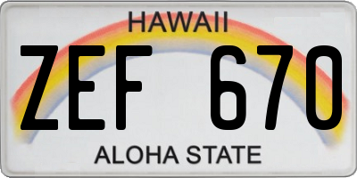 HI license plate ZEF670