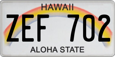 HI license plate ZEF702