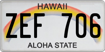 HI license plate ZEF706
