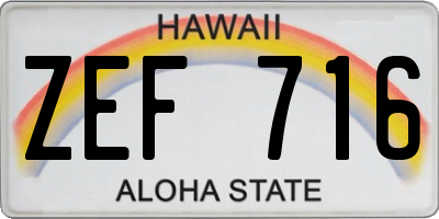 HI license plate ZEF716