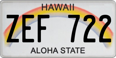 HI license plate ZEF722